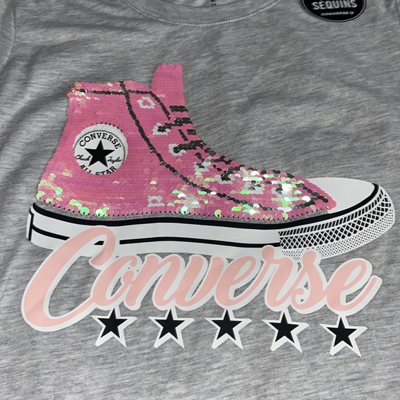 Converse sequins Flip T-shirt Top Girls Large NEW - Picture 5 of 6